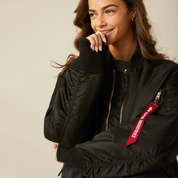 Black Alpha Industries Bomber Jacket- Size M - Picture 4 of 4